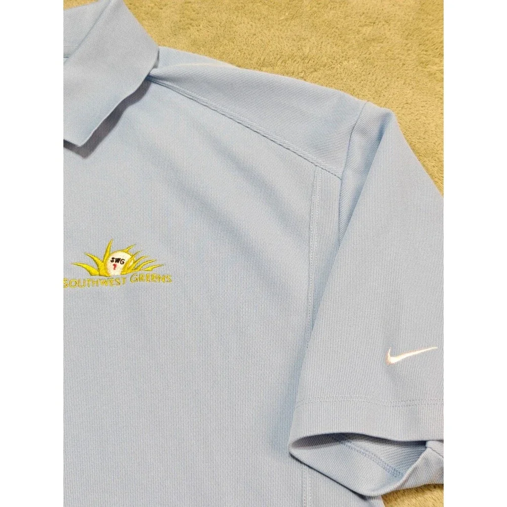 Nike Golf Polo Shirt Mens Sz L Light Blue Short Sleeve Dri-FIT Southwest Greens